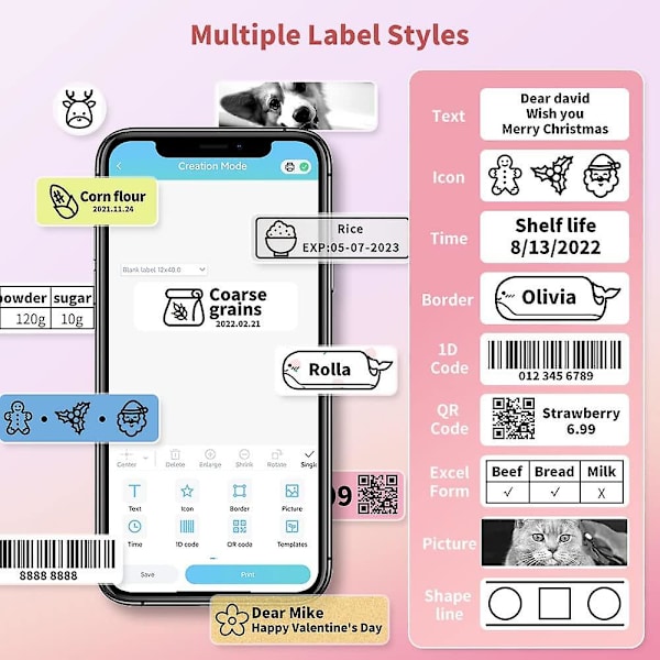 Phomemo Label Maker Machine, D30 bärbar Bluetooth etikettskrivare med tejpetikettmaskin handhållen, flera mallar tillgängliga (rosa)
