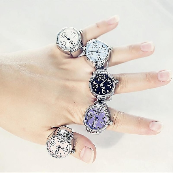 2 stk L04 Urskive Quartz Analog Watch Creative Steel Cool Elastisk Quartz Finger Ring Watch Til Mænd / Pink