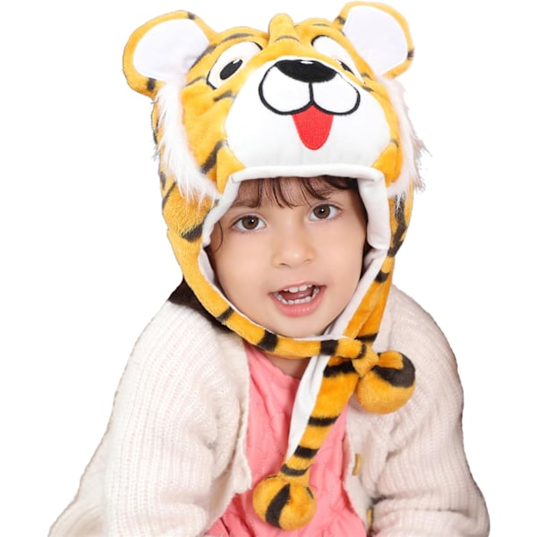 Vinter Unisex Pludset Dyr Hat Børn Piger Drenge Sød Sjov Dyr Ansigt Halloween Hat med Lange Øreklapper Julefest Tiger