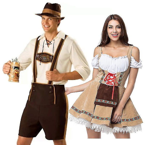 Tradisjonell par Oktoberfest kostyme parade taverna bartender servitør antrekk cosplay karneval halloween fancy party kjole_ai Woman L