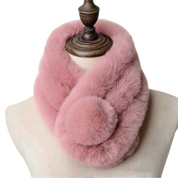 Konstgjord Päls Enfärgad Vinterhalsduk Plyschboll Bred Tjocknad Pälshalsduk Wrap Modeaccessoarer Bean Paster 70cm