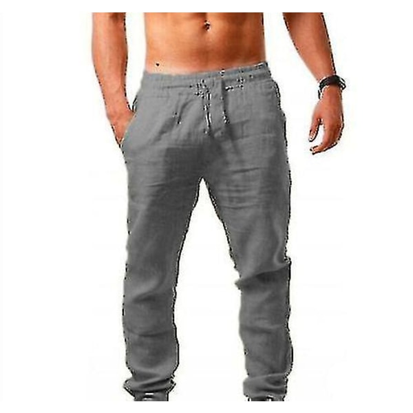 Mænd Casual Bomuld Linned Løse Harem Bukser Strand Yoga Hippie Bukser 2XL Grey