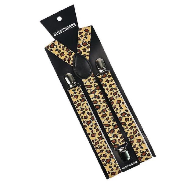Unisex hängslen fluga Set Bred Leopard Print Justerbar 3 Clip-on Y-back bälte, Khaki 1