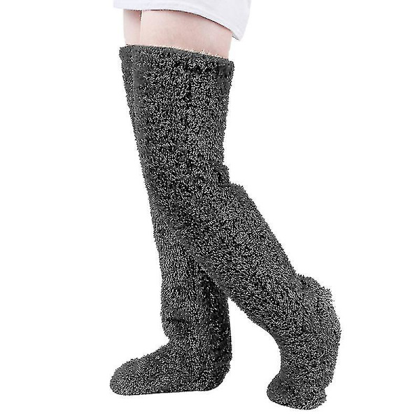 Over Knee High Fuzzy Lange Sokker Plys Tøffel Strømper Benvarmere Vinter Hjem Sove Sokker - S Gray