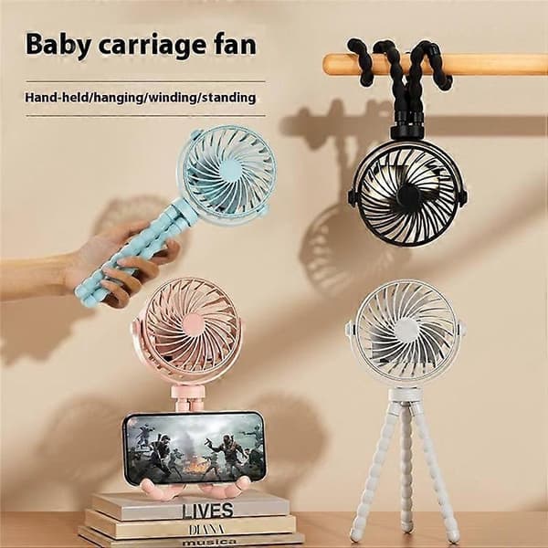 Bærbar Mini Blæksprutte Ventilator Baby Klapvogn USB Genopladelig Fleksibel Stativ Sammenfoldelig Ventilator