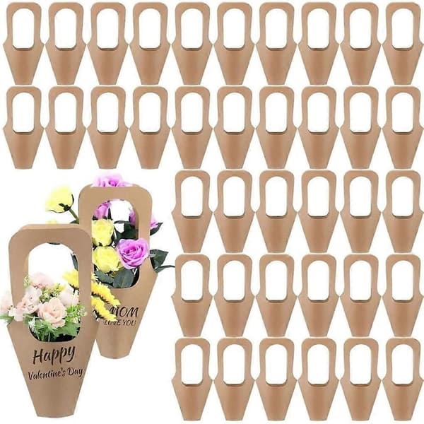 1 set/100 st blomväskor, bukettblomväskor, kraftpappersblomväskor med handtag, blomsterbutik, blomsterbar