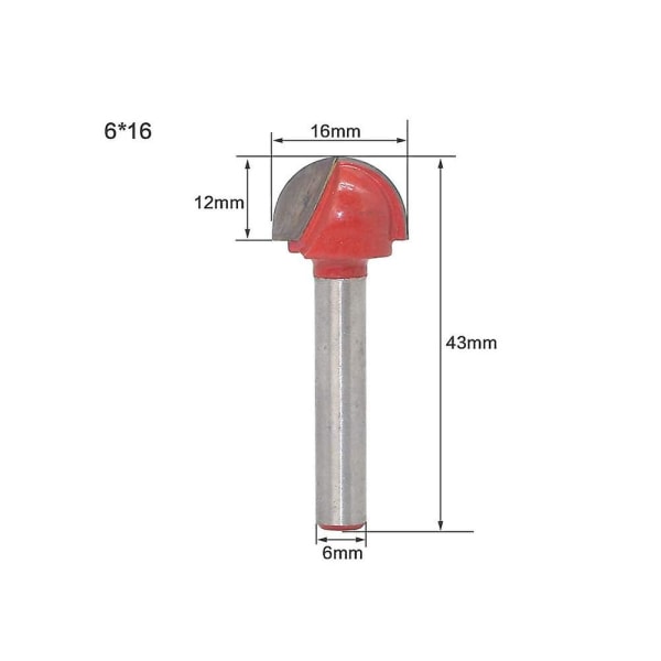 4 stk 6 mm skaft freser kjerneboks bits Cnc runde sporfreser Trebearbeidingsverktøy 16mm/22mm/25mm/32mm