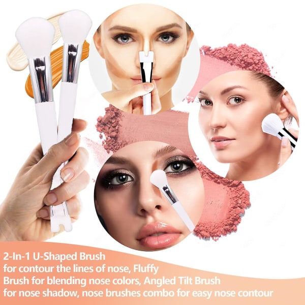 Dual-end Beauty Nese Brush U-formet makeup børste for å skulpturere og definere nesekontur 2-i-1 presisjons nesekonturbørste multifunksjonell