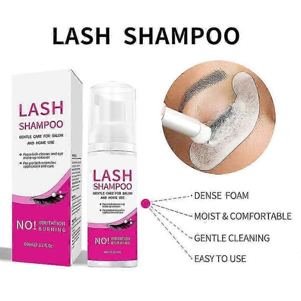 Øjenvippeshampoo sæt til øjenvippeforlængelse, øjenvippepleje, vippeshampoo til salon- og hjemmebrug med 2 børster