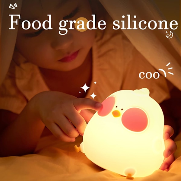 Rolig Liggande Kyckling Nattlampa, LED Mjuk Djur Nyhetlampa, Småbarns Baby Nattlampa Julgåvor till Barn, Barnsäng Touch Kawaii Lampa Rum