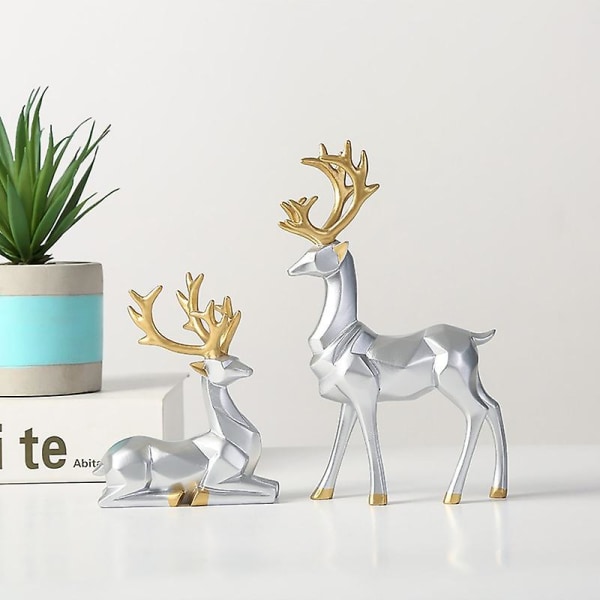 2st/ set Rådjursfigur Aktiva poser Origami Design Resin Julren par Skulptur för skrivbordet Golden