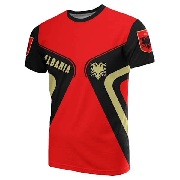 Fotboll Albanien Tröja 2025 Fotbollslag T-Shirt 3D T-shirts Dark Grey L