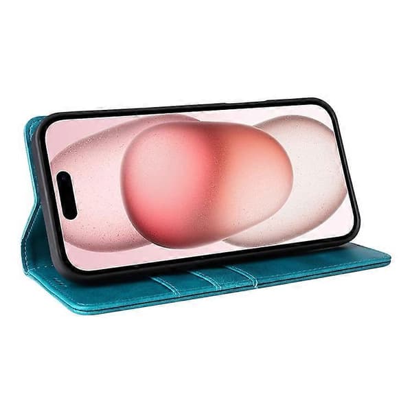 Kompatibel med iPhone 15 Plus / 14 Plus Fodral RFID PU Läder Plånboksstativskydd Blue