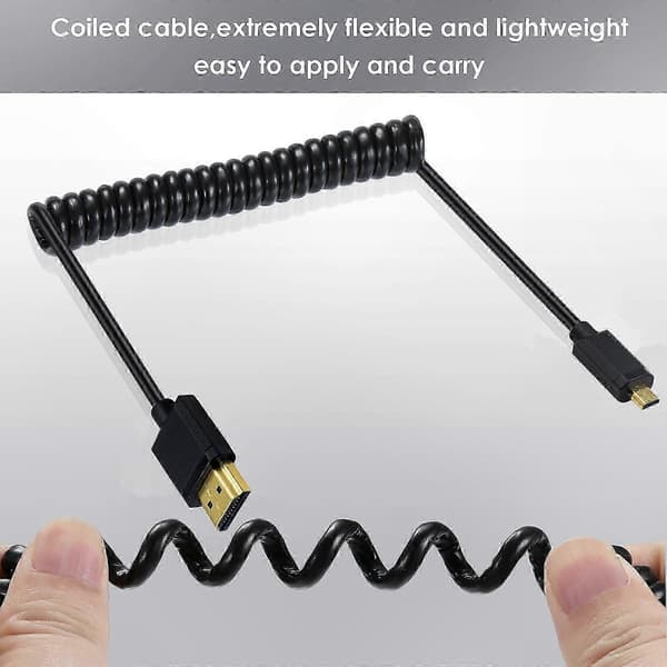 Oprullet 4K Micro HDMI til HDMI Han Forlængerkabel Høj Hastighed 10.2Gbps Micro HDMI til HDMI Kabel til DVR'er PC-enhed Bend upwards
