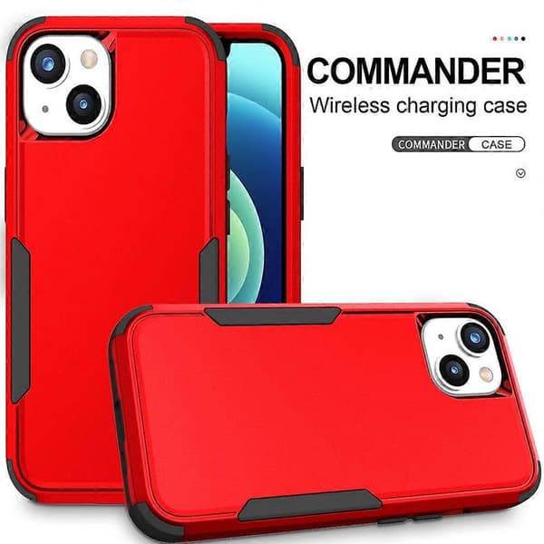Commuter TPU + PC Telefon Cover Til iPhone 15 Red Black