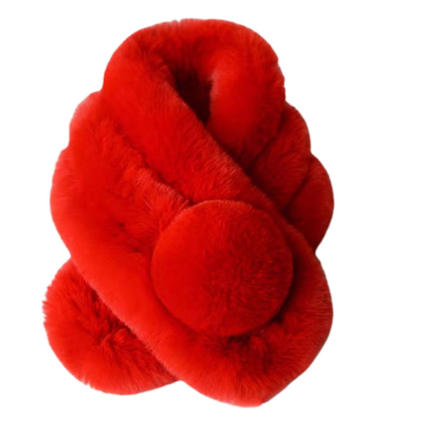 Konstgjord Päls Enfärgad Vinterhalsduk Plyschboll Bred Tjocknad Pälshalsduk Wrap Modeaccessoarer Red 70cm