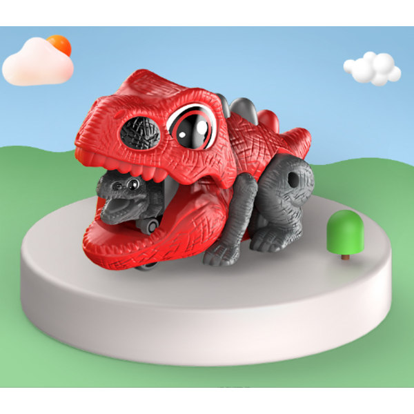 Punainen dinosaurus-katapulttiauto lapsille