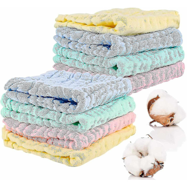 8 Pack Muslin Loths til baby, 30x30 cm bløde bøvseklude 6 lag bomuld Newborn-hao