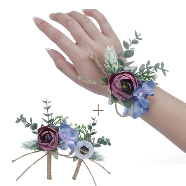 Simulering Rose Blomst Håndledd Kunstig Blomster Brosje Blomster Armbånd For Bryllupsfest Brudepiker Brude Brudgommen Dekorasjonsutstyr Red 1