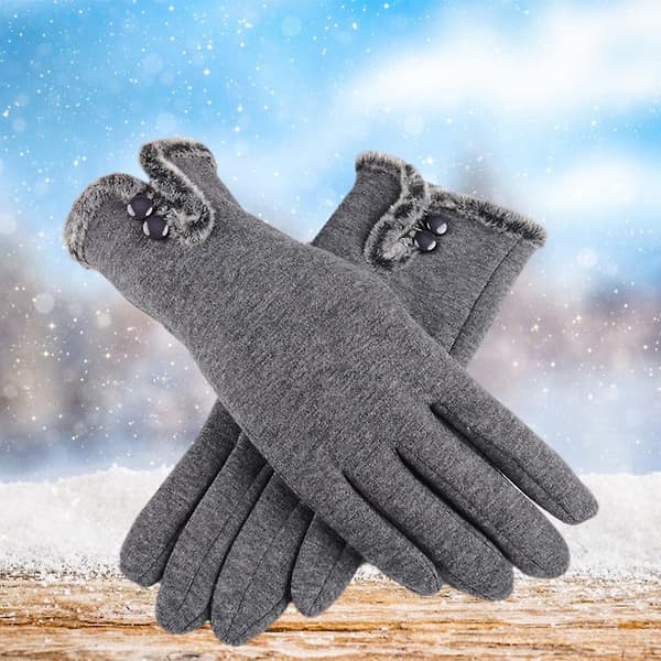 Dames Vinterhandsker Touch Screen Fleece Tyk Varm Blød Pelsforet Grå
