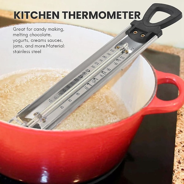 Termometer för godis/gelé/fritering, rostfritt stål, med grytklippfäste och snabbreferenstemperatur