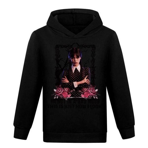 Keskiviikko Addams Graphic Print Kids Huppari Huppari Tyttöjen Pitkähihaiset Hupulliset Casual Pusero Topit Black 13-14 Years