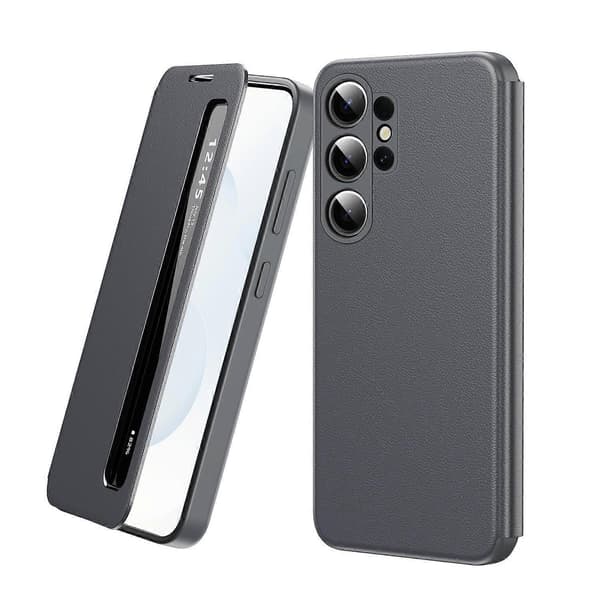 Smart View Window Flip-deksel til Samsung – Dvale- og samtalebesvaringsfunksjoner via APP black For Samsung Galaxy S25 Plus