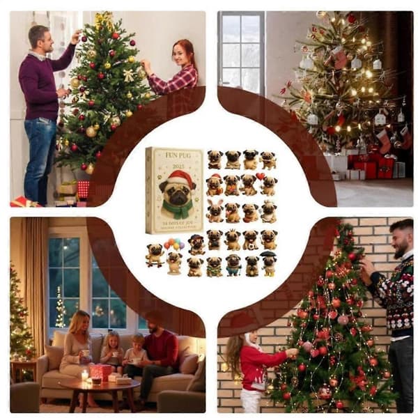 Sjov Mops Julekalender 2025, 24 Dages Jule Mops Hunde Julekalender