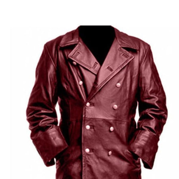 Tysk Klassisk Officer Ww2 Militær Uniform Sort Læder Trenchcoat wine red XXL