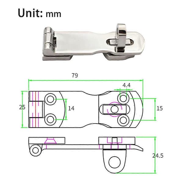 Säker 316SS hasp för åtkomstpanel Kraftig 316 för extrem hållbarhet. Kusthållbarhet A