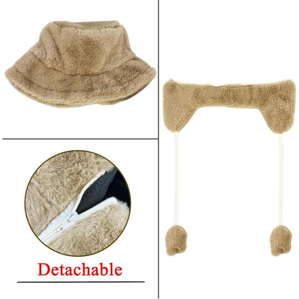 Fuzzy Bucket Hat för Kvinnor och Män - Luddig, Söt Bucket Hat för Vinter, Varm Plysch, Fiskehatt, Fluffig Sherpa, Rolig Hatt A-khaki