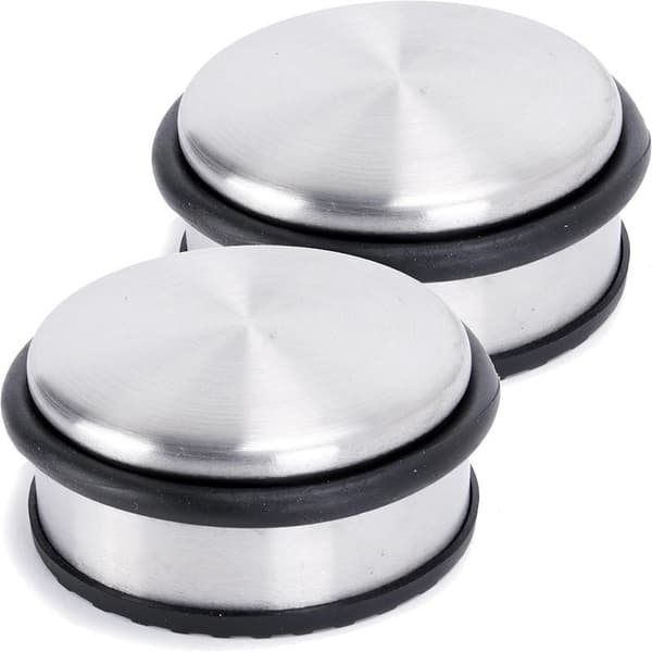 2x Dørstopper i matt børstet rustfritt stål ⌀ 10cm, høyde: 4,5cm