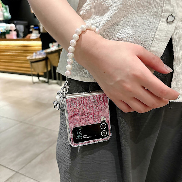Fodral för Samsung Galaxy Z Flip 6 med Pärlband, Vattenvågsmönster Smalt PC Stötsäkert Skyddande Omslag för Kvinnor Flickor Silver For Galaxy Z Flip 6