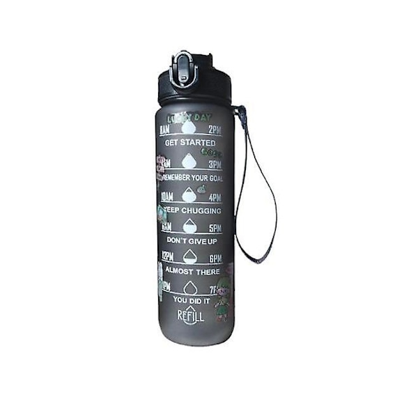 Motiverande Tid Markerad Vattenflaska 1000ml Black OneSize