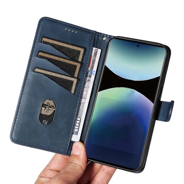 Plånboksfodral för Xiaomi Redmi Note 14 Pro 4G, T-formade linjer Läder Telefonskydd Ställ Blue
