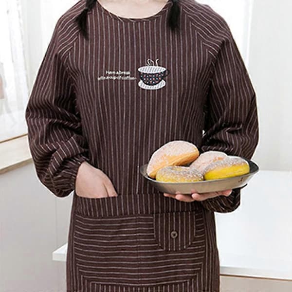 Langærmet Forklæde Hudvenlig med Lommer Polyester Bomuld Dame Arbejdstøj Forklæder til Madlavning Light Grey
