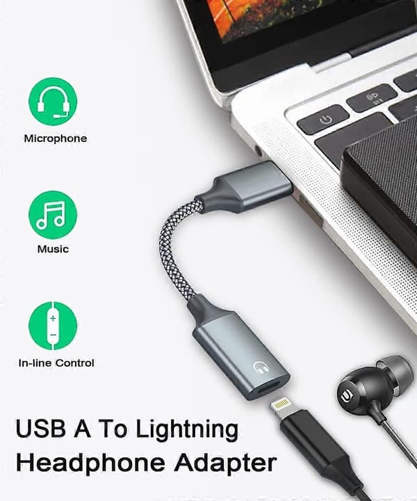 til Lightning lydadapterkabel USB 3.0 hann til Lightning hunn HiFi lydhodetelefonkonverter passer med USB A MacBook datamaskin PC Sup
