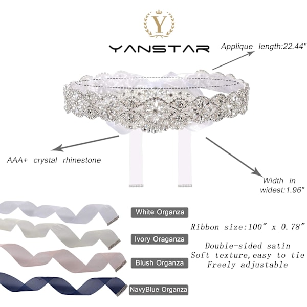 Brudebelte Hånd Rhinestone Bryllupsbelte Klar Krystal 22 Tommer Lang Med Hvid Organza Bånd Til Brudekjole