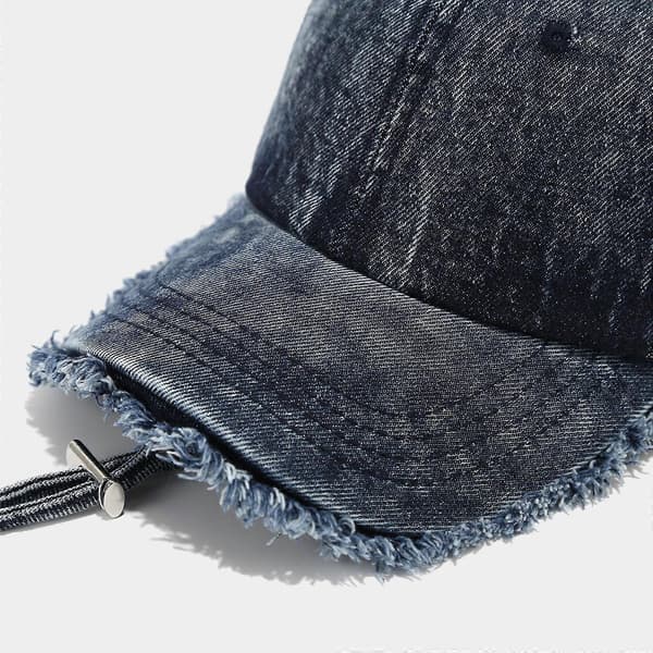 Trendy Distressed Trim Baseball Caps For Women Men Adjustable Wind Rope Sunproof Baseball Hat All Matching Snapbacks Hat medium blue medium blue