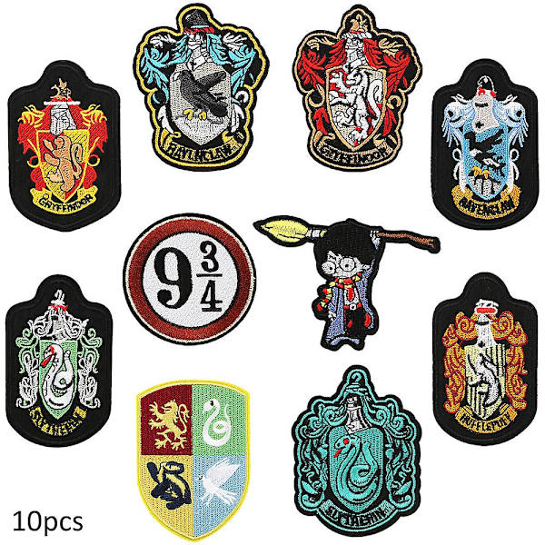 10 st Harry Potter-tema broderade strykjärnsmärken, DIY sy applikation reparationsmärke, sy på/strykjärnsmärke för jacka, jeans, byxor, ryggsäckar, kläder