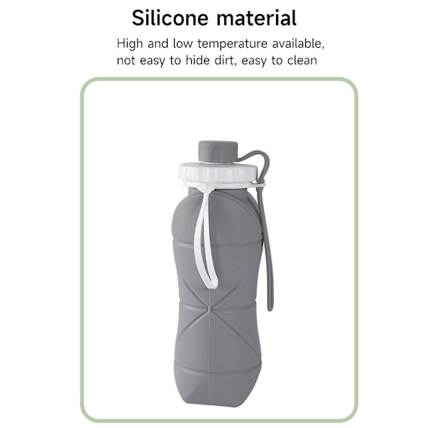 600 ml sammenklappelige silikonekrus, sammenklappelige silikonevandflasker, genanvendeligt bærbart krus-sæt til picnic, camping, udendørs vandreture Grey