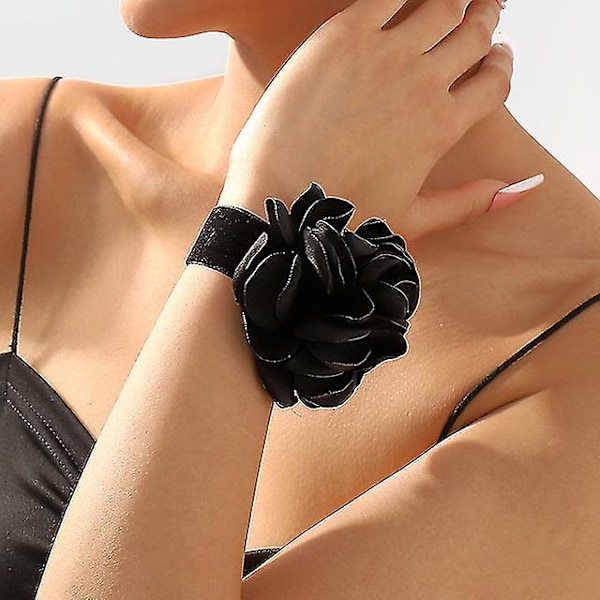 Ros Choker Gotisk Elegant Svart Spets Stor Blomma Halsband Kragekedja Armband För Kvinnor Bröllop Brud Temperament Halloween Mariage Smycken Black
