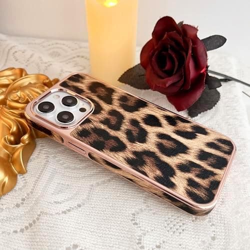 Luksuriøst Leopardmønstret Telefoncover til iPhone 15 Pro Max - Modebelagt Læderramme, Stødabsorberende