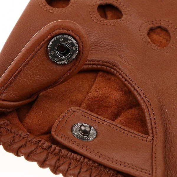 2xretro PU Läder Herr Fingerless Körning Cykling Handskar L Brun Knapp