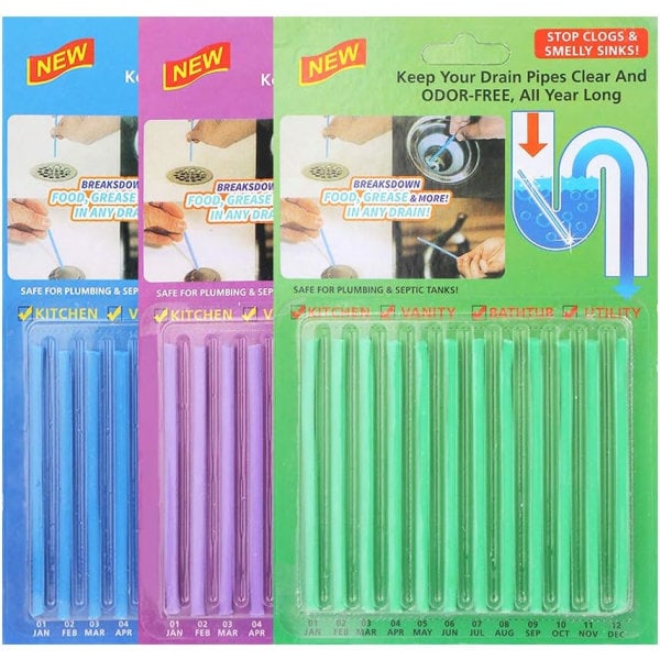 36 Drænrensningssticks Sani Sticks Deodoreringssticks til Køkken, Dræn, Bad (6 Farver Sendes tilfældigt)