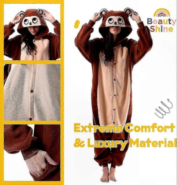 Unisex Vuxen Onesie Pyjamas Tecknad Kostym för Halloween Jul Nattkläder Hemkläder Kvalitetspresenter Monkey Medium