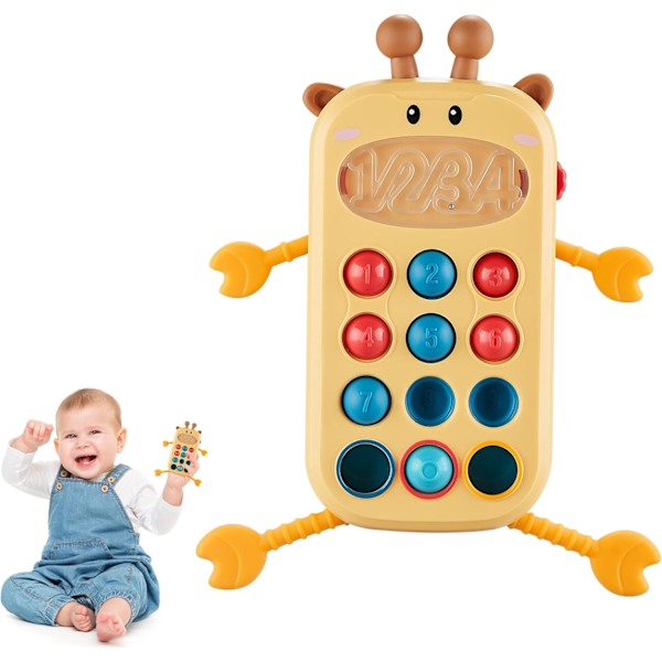 Baby Sensorisk Montessori Leksak för 6-12-18 Månader Bebisar, Mat Klass Silikon Dra String Tandning Leksak, Sensorisk Aktivitetsleksak Deer-Yellow
