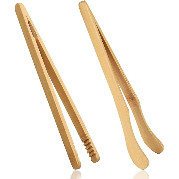 2 stk bambus brødrister tang, 18 cm/7 tommer træ tang Genanvendelig bambus køkken tang