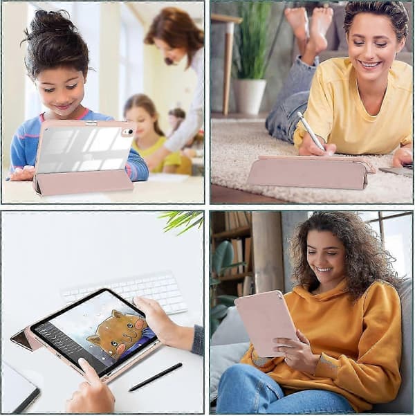 Hybridfodral för iPad 11/10 med pennhållare, transparent baksida stöder automatisk väckning/sömn - Rosa