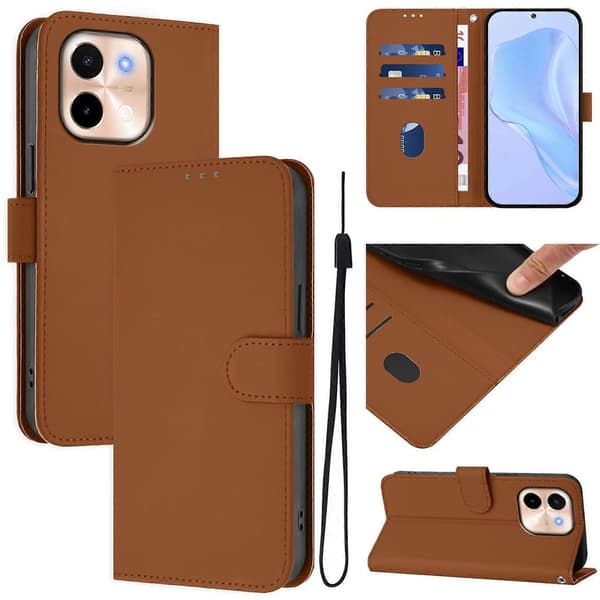 Solid Farge PU-deksel for vivo Y28 4G Brown